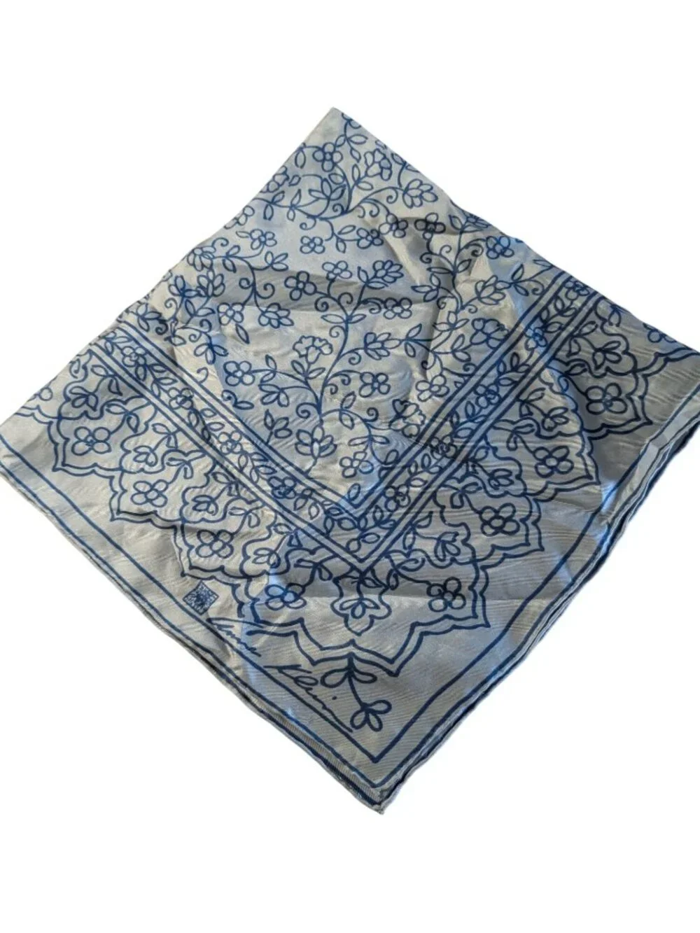 Anne Klein Blue & White Floral Silk Scarf Square Shape